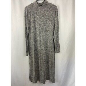 LOFT Mock Neck Heather Gray Shirt Dress Size Medium Long Sleeve Stretch Midi